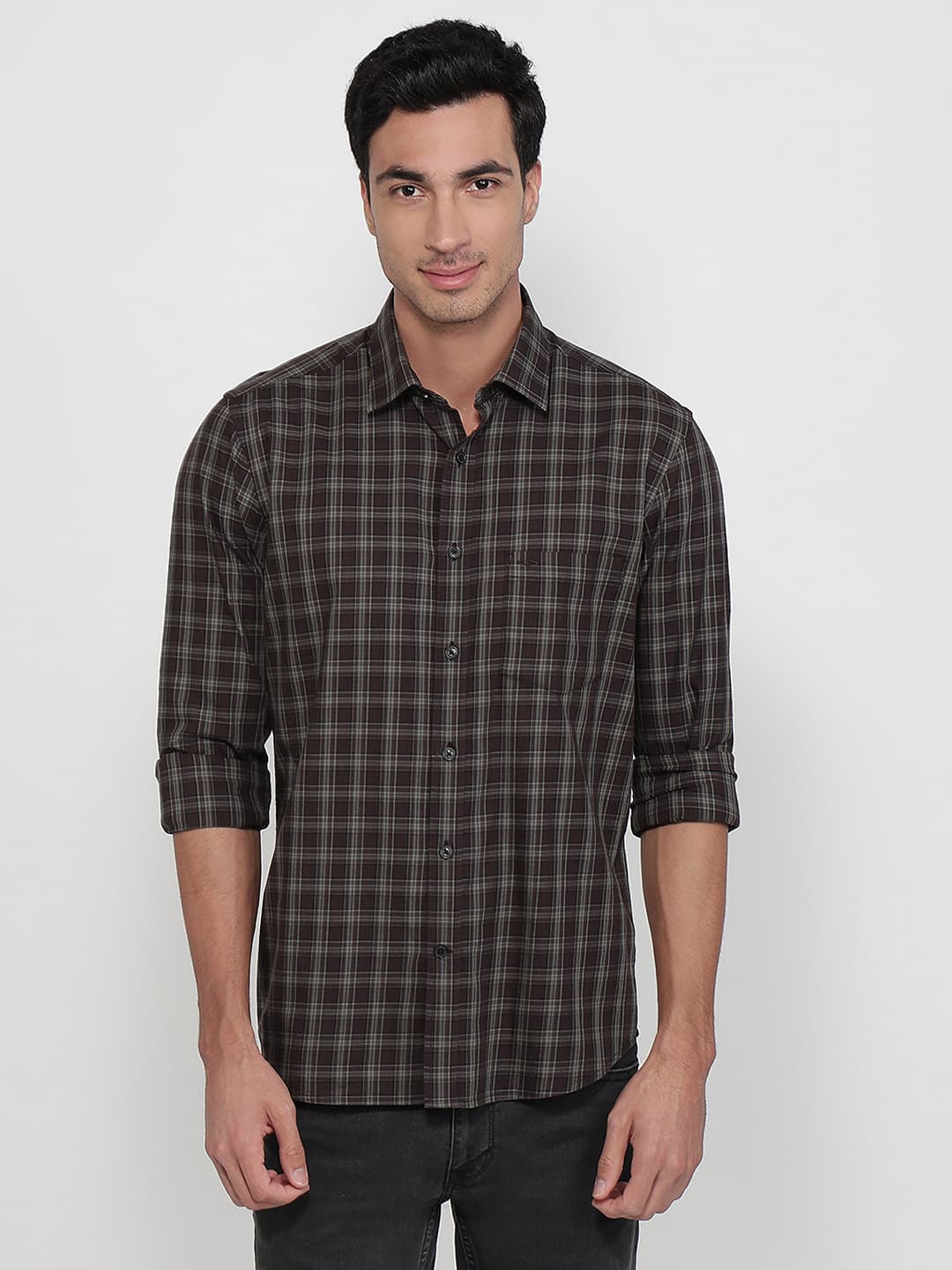 Men's Dark Brown Regular Fit Casual Full Sleeves Cotton Shirt