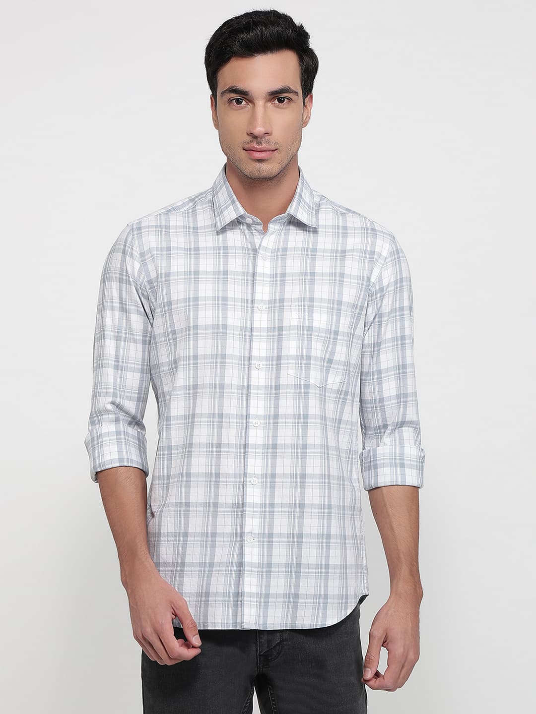Men's Medium Blue Regular Fit Casual Full Sleeves Cotton Shirt