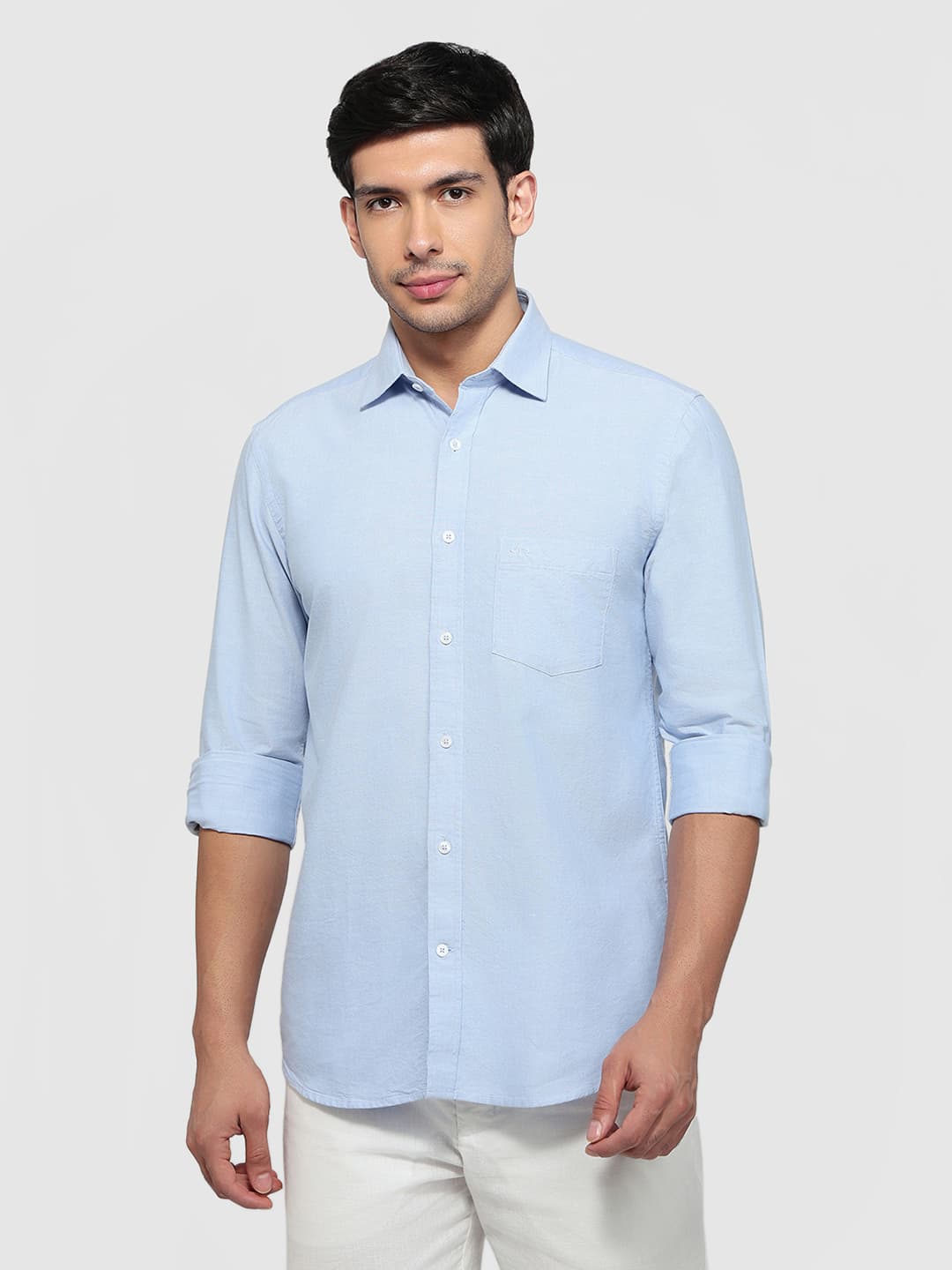 Men's Medium Blue Regular Fit Casual Full Sleeves Cotton Shirt