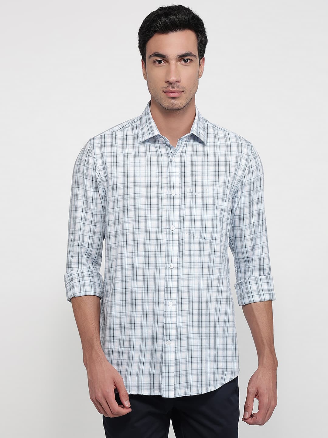 Men's Medium Blue Regular Fit Casual Full Sleeves Cotton Shirt