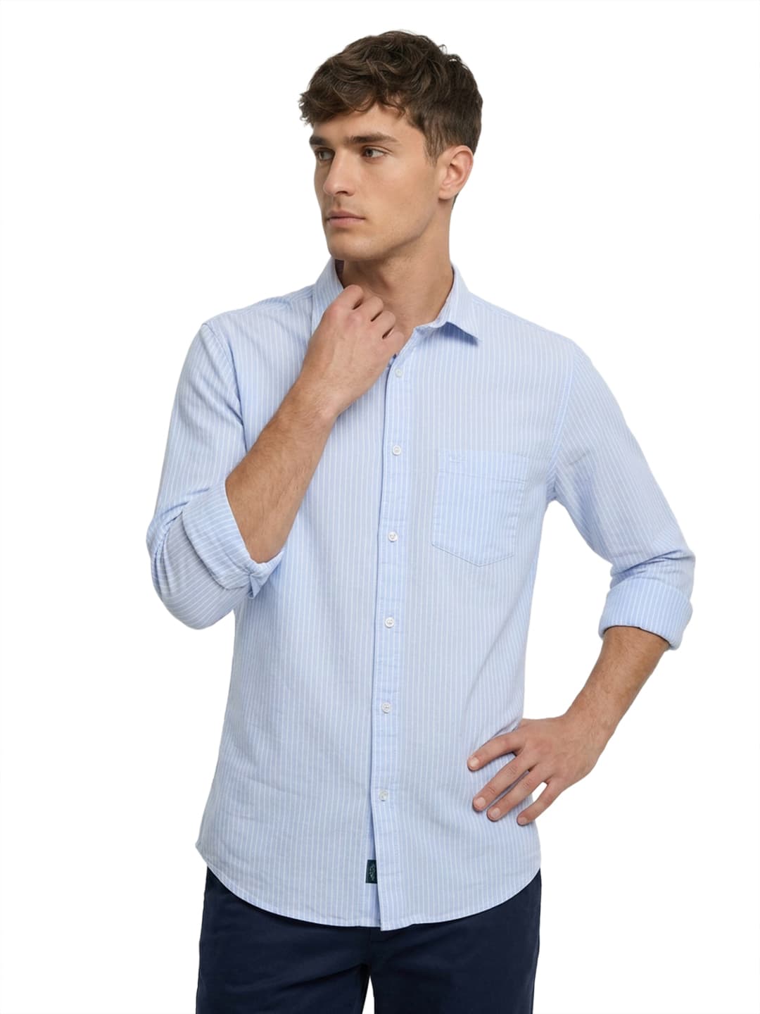 Men's Medium Blue Regular Fit Casual Full Sleeves Cotton Shirt