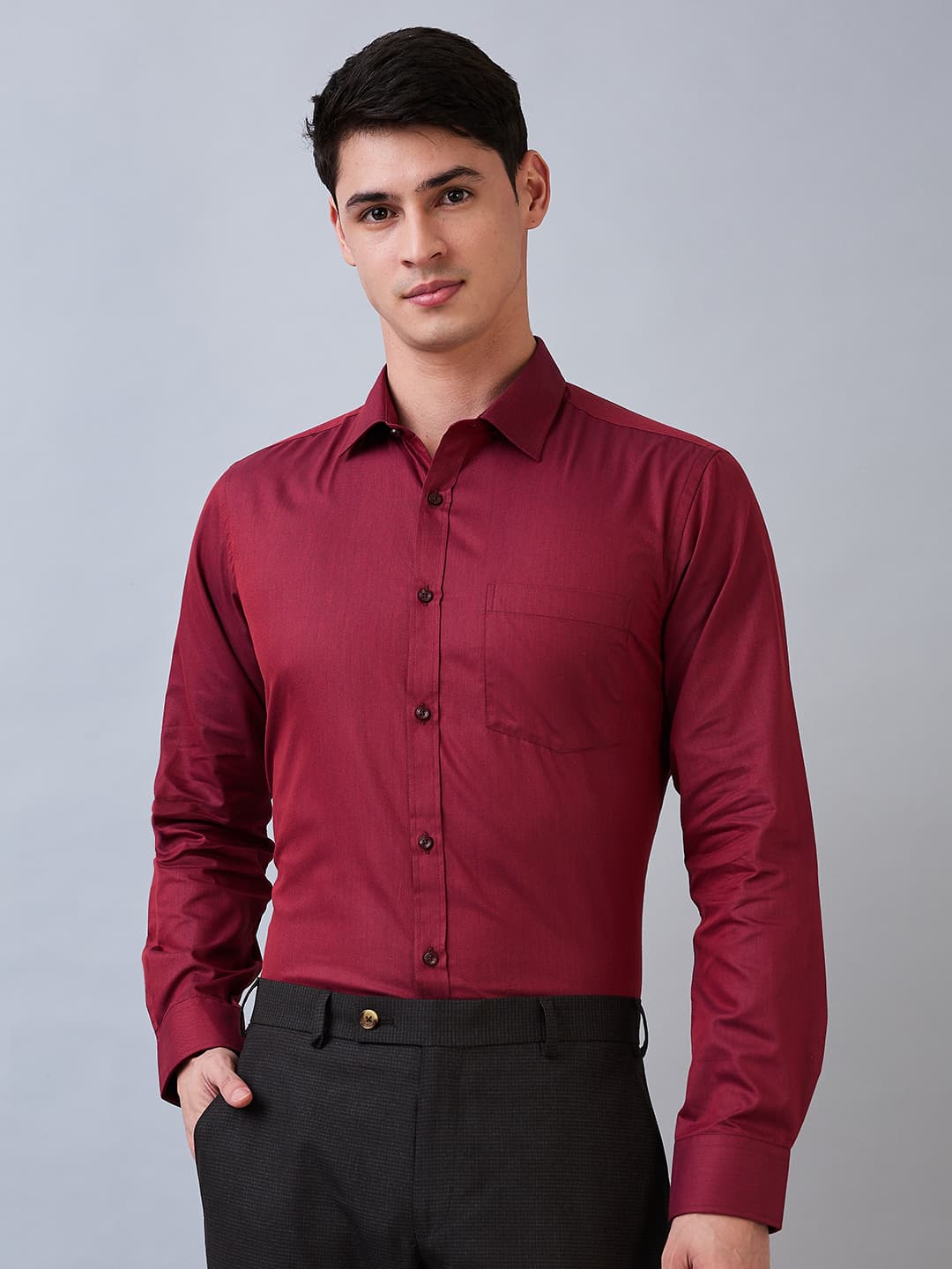 Men's Dark Maroon Slim Fit Casual Full Sleeves Cotton Blend Shirt