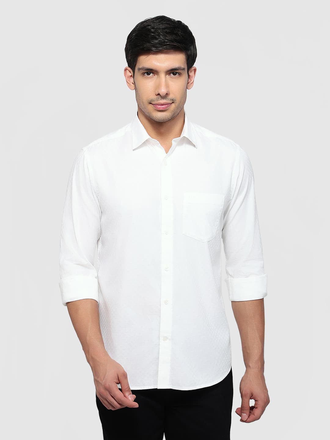 Men's White Regular Fit Casual Full Sleeves Cotton Shirt