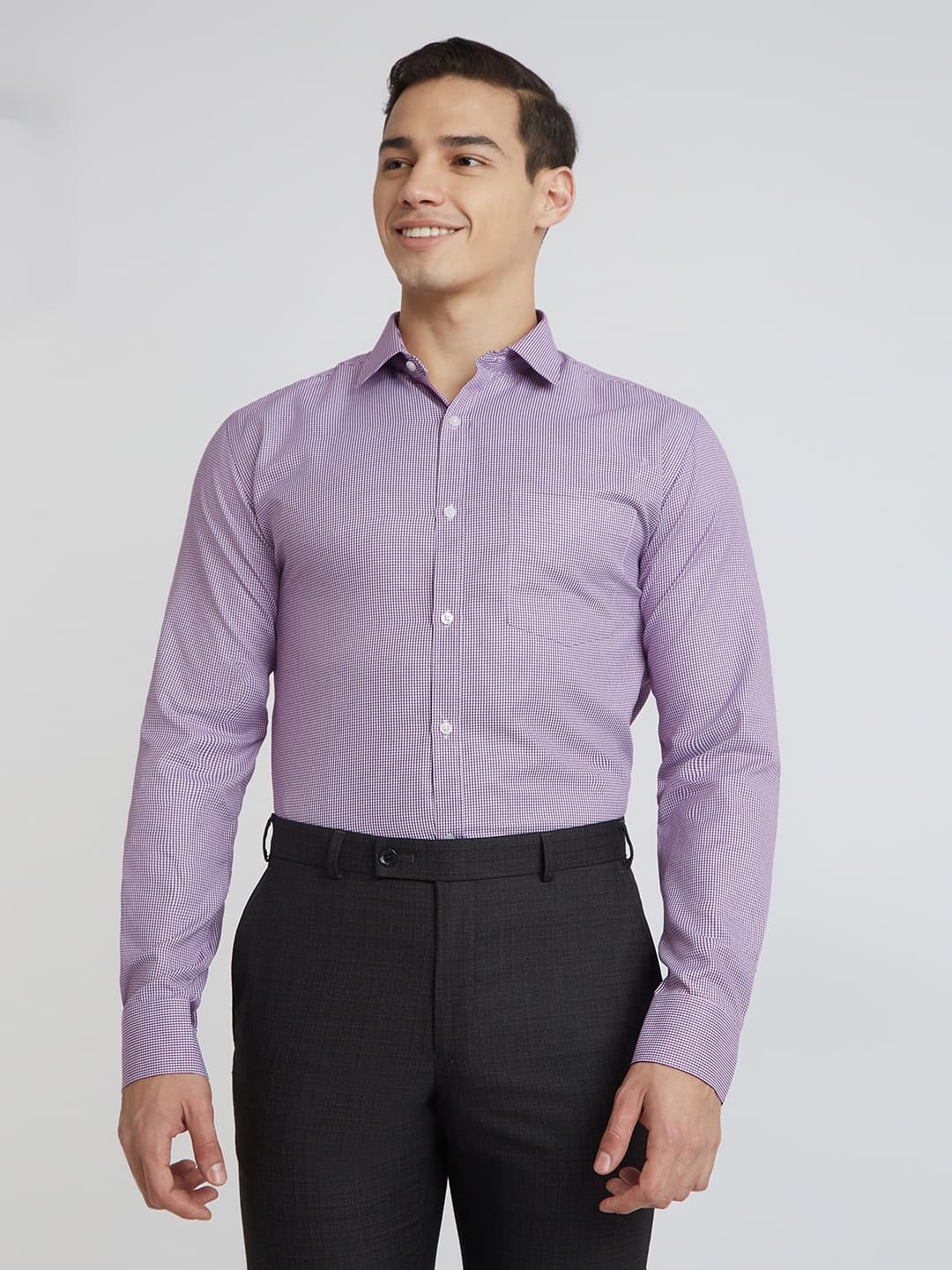 Men's Dark Violet Slim Fit Casual Full Sleeves Cotton Blend Shirt