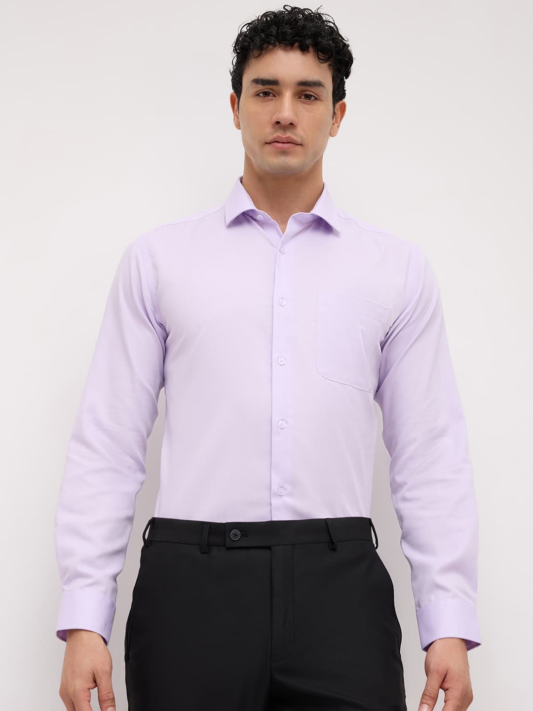 Men's Light Violet Slim Fit Casual Full Sleeves Cotton Shirt