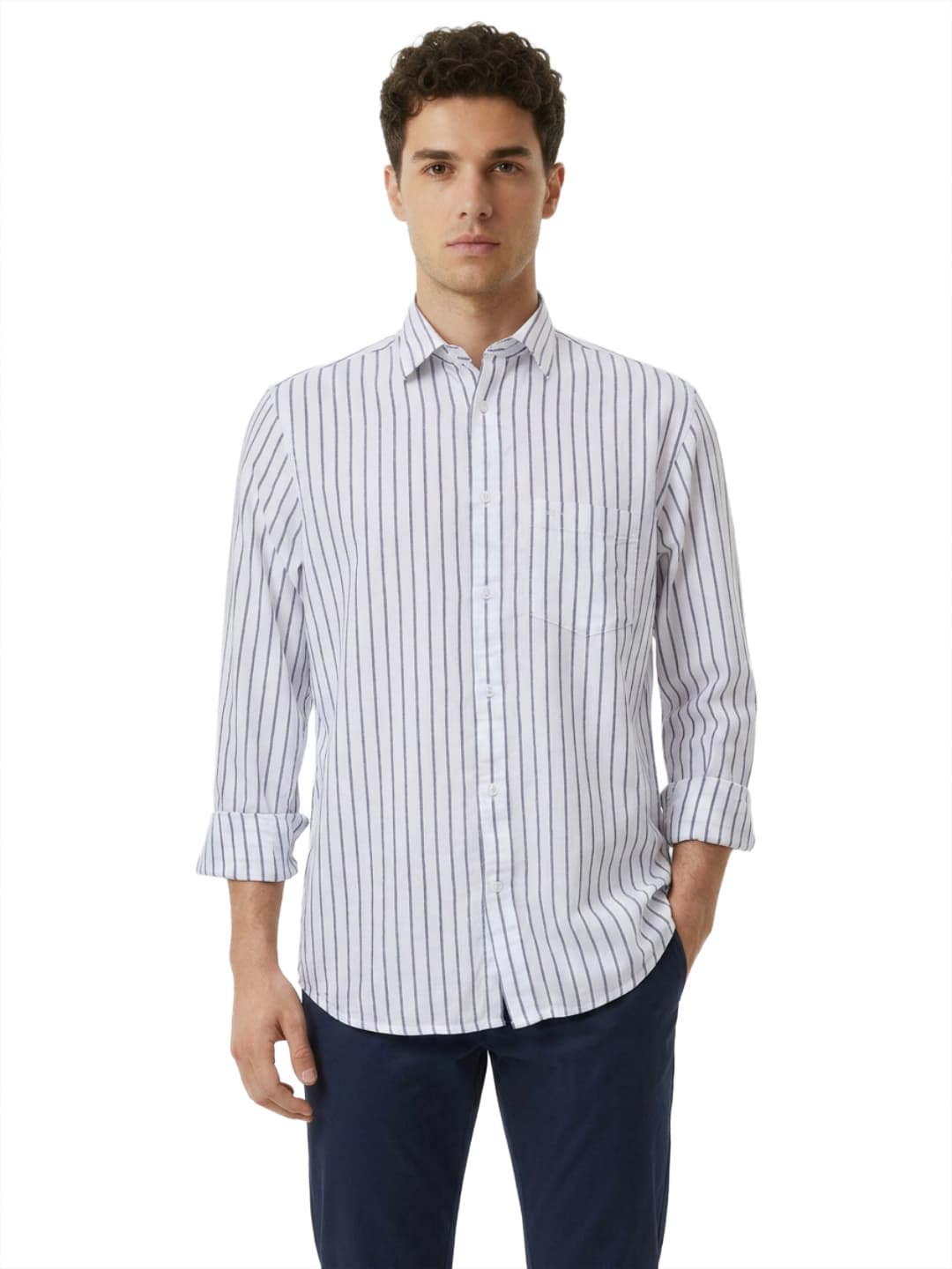 Men's White Regular Fit Casual Full Sleeves Cotton Shirt