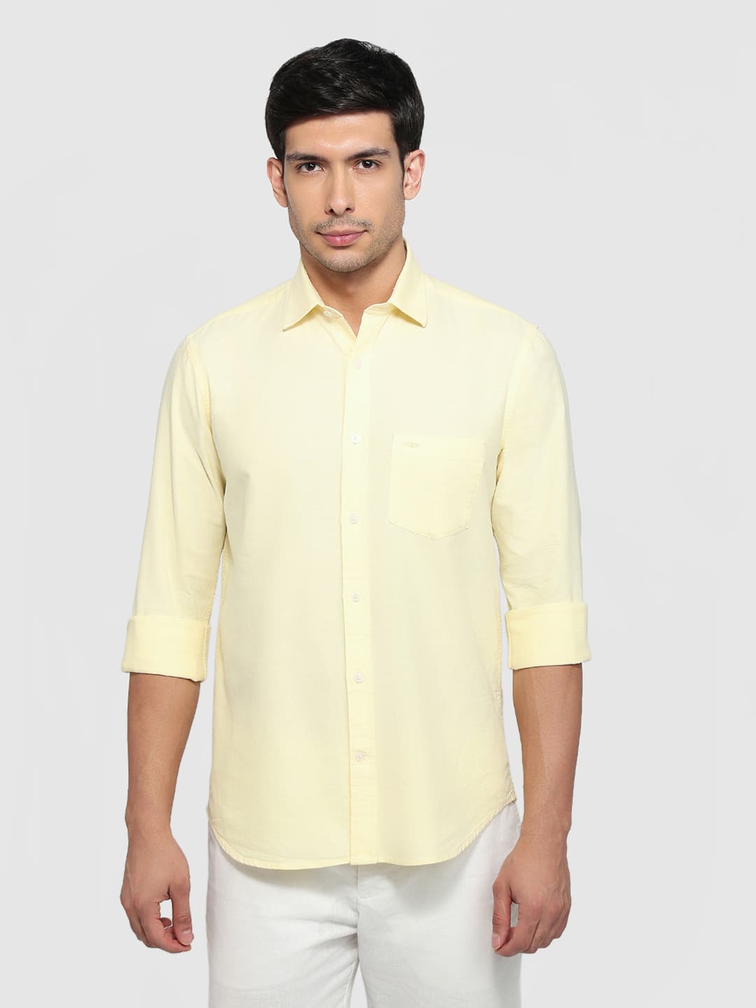 Men's Medium Yellow Regular Fit Casual Full Sleeves Cotton Shirt
