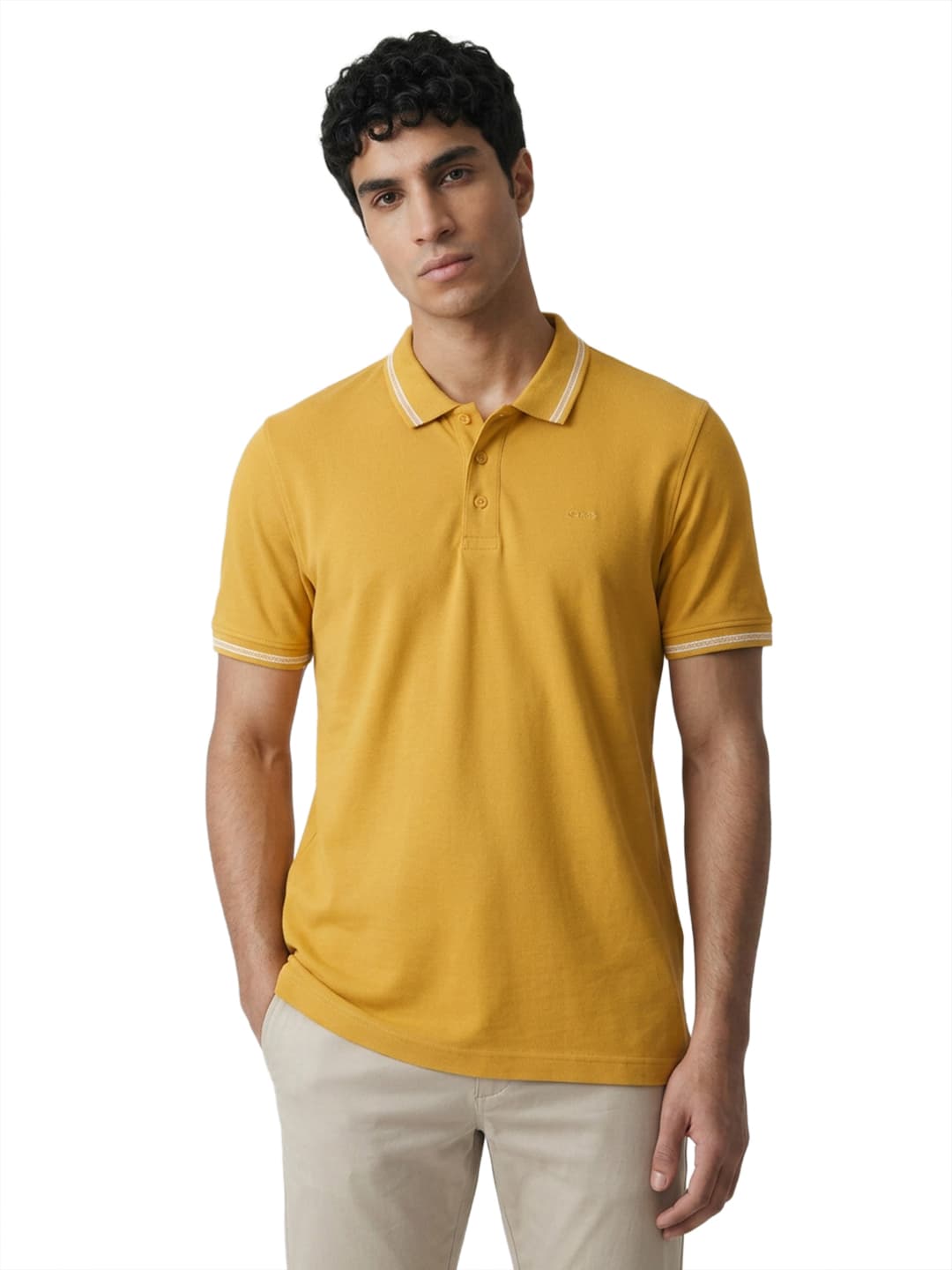 Men's Medium Yellow Regular Fit Casual Half Sleeves Cotton Polo Tshirt