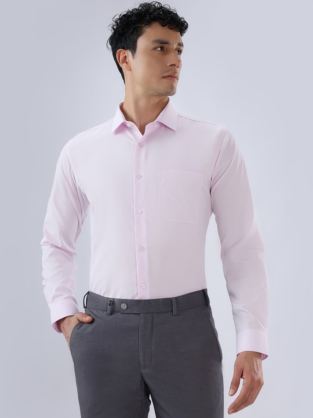 Men's Light Red Slim Fit Casual Full Sleeves Cotton Shirt