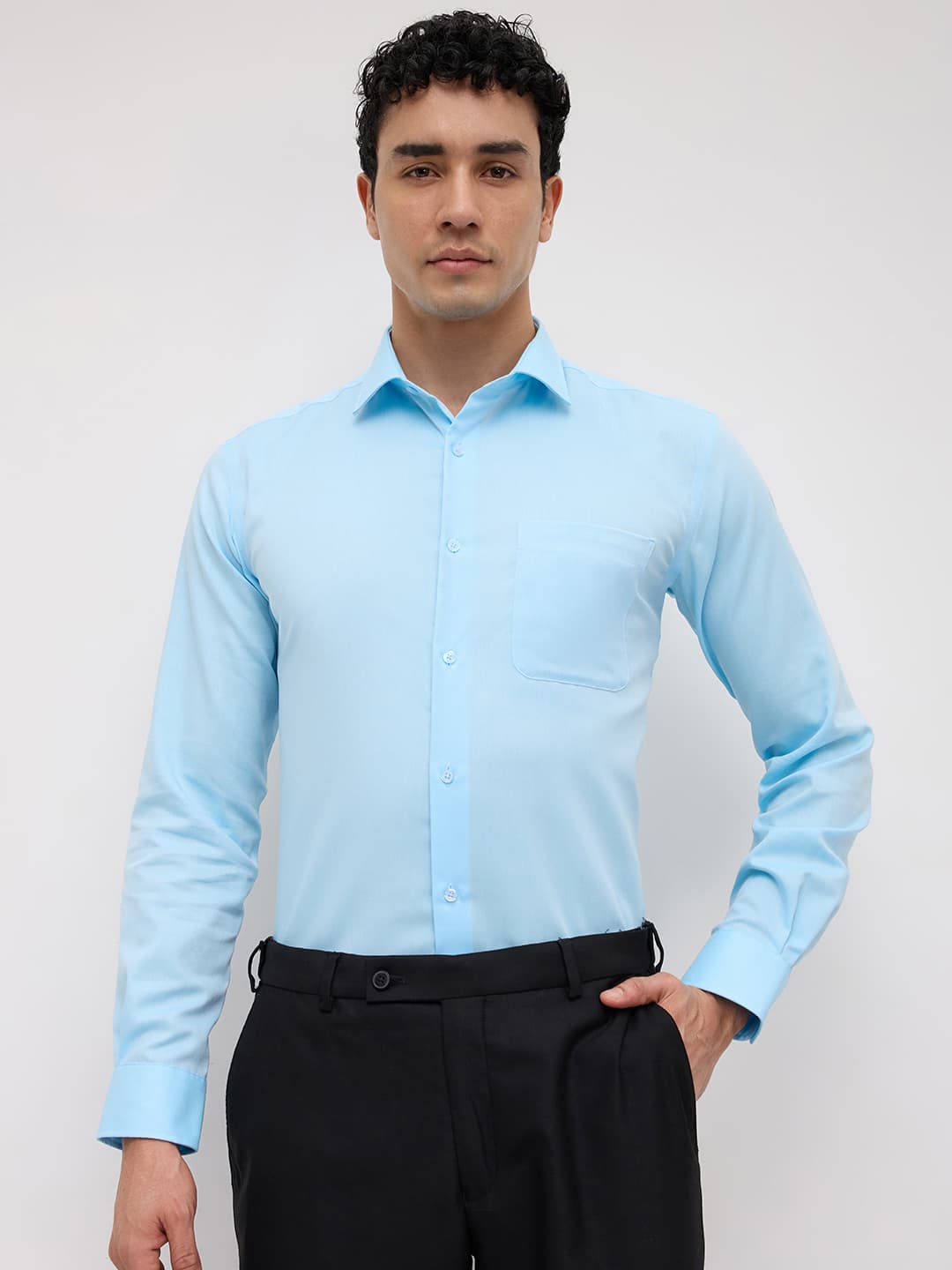 Men's Light Blue Slim Fit Casual Full Sleeves Cotton Shirt