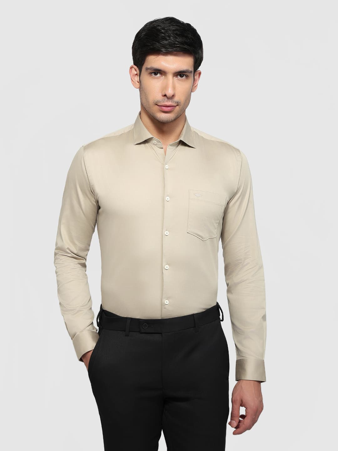 Men's Medium Fawn Slim Fit Casual Full Sleeves Cotton Blend Shirt
