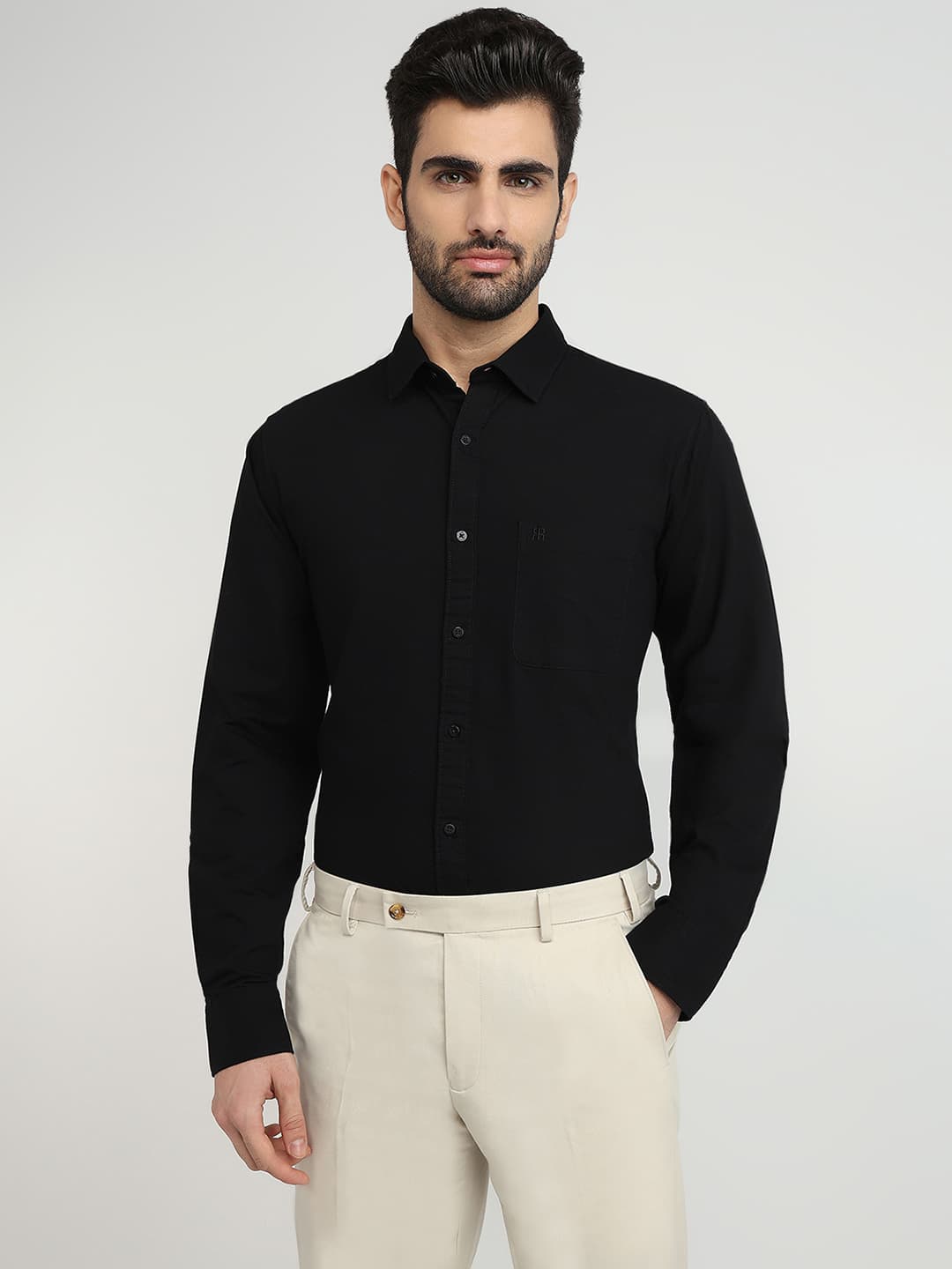 Men's Black Slim Fit Casual Full Sleeves Cotton Shirt