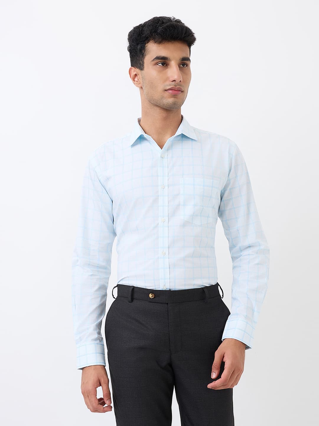 Men's Medium Blue Slim Fit Casual Full Sleeves Cotton Shirt
