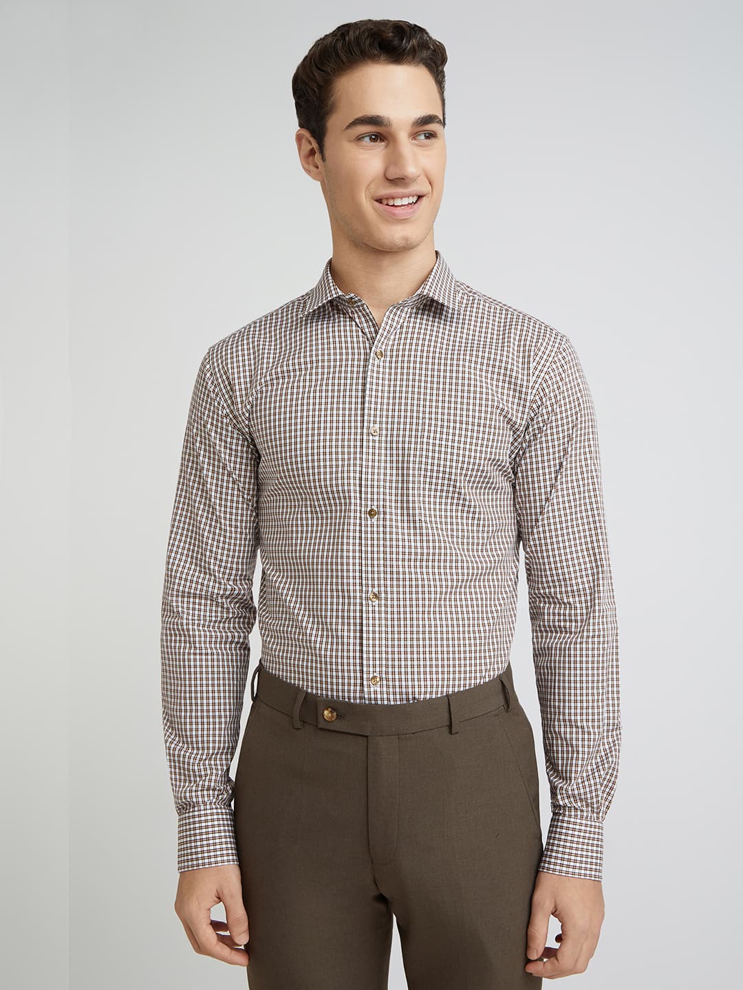 Men's Medium Brown Slim Fit Casual Full Sleeves Cotton Shirt