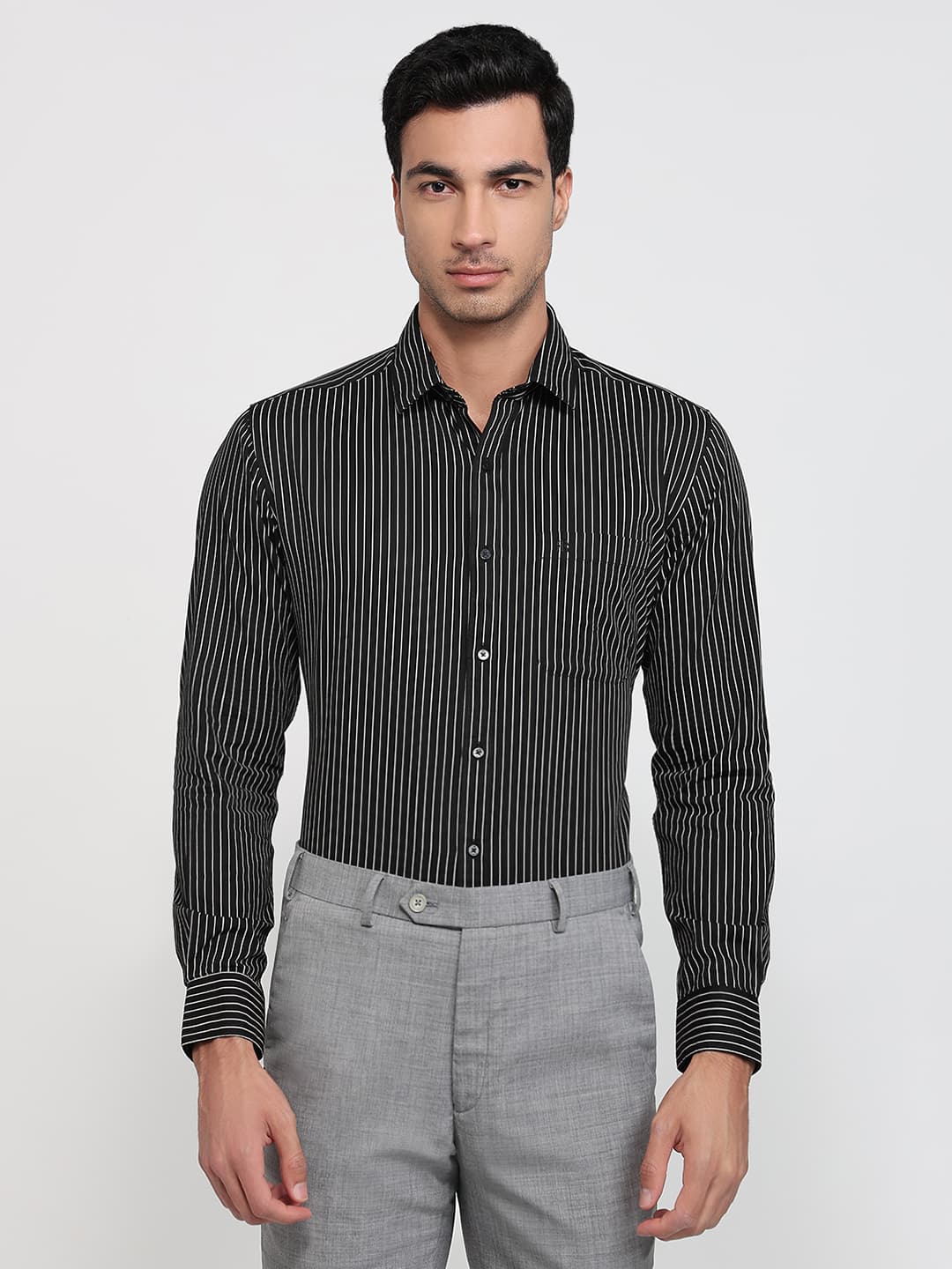 Men's Black Slim Fit Casual Full Sleeves Cotton Shirt