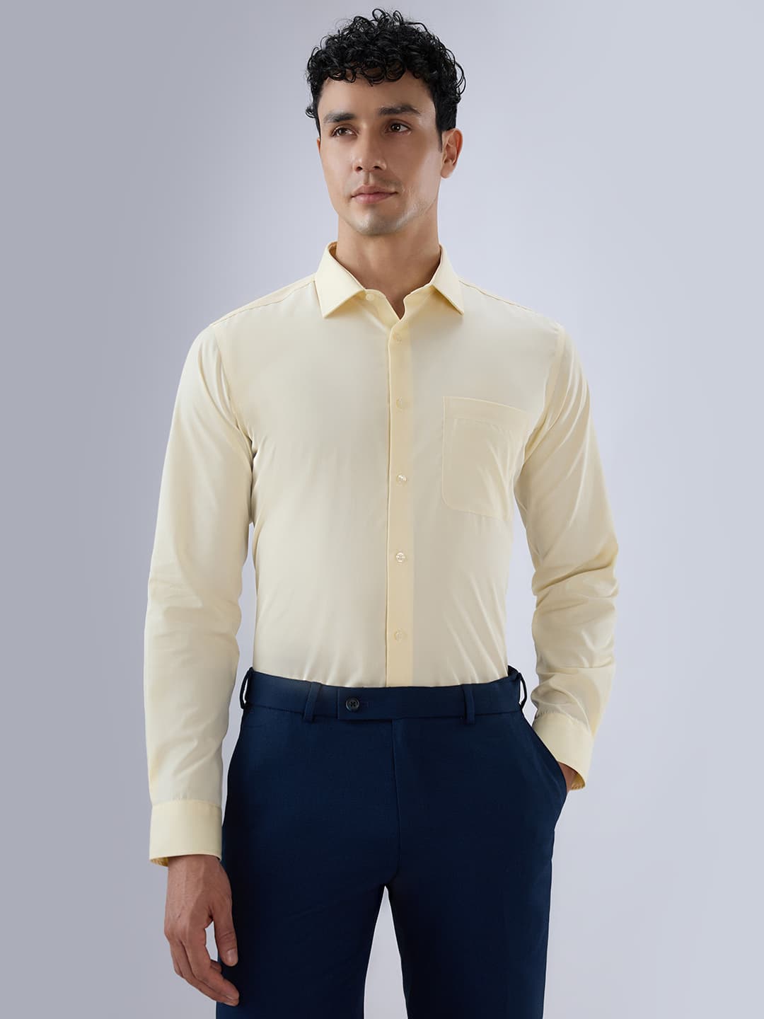 Men's Medium Yellow Slim Fit Casual Full Sleeves Cotton Shirt