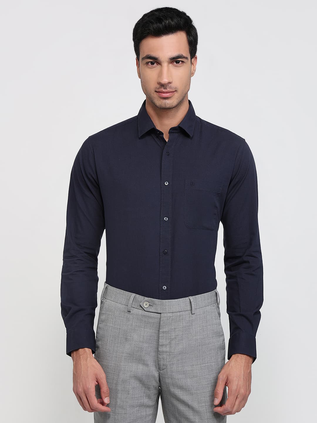 Men's Dark Blue Slim Fit Casual Full Sleeves Cotton Shirt