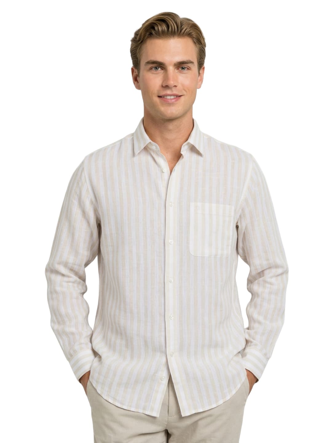 Men's Light Fawn Slim Fit Casual Full Sleeves Viscose Shirt