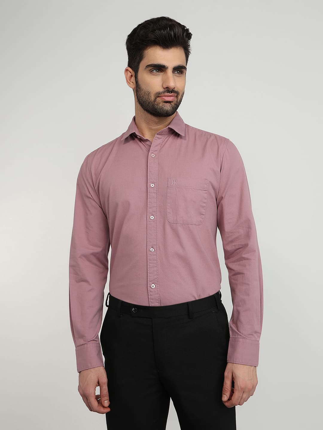 Men's Light Red Slim Fit Casual Full Sleeves Cotton Shirt