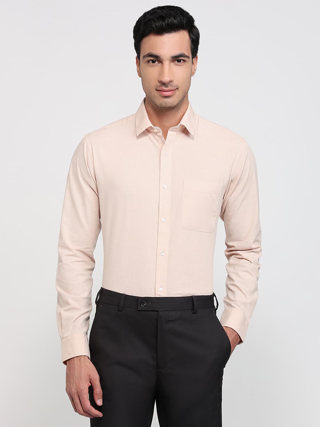 Men's Light Red Slim Fit Casual Full Sleeves Cotton Shirt
