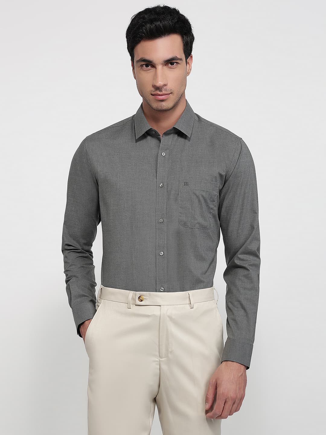 Men's Dark Grey Slim Fit Casual Full Sleeves Cotton Shirt