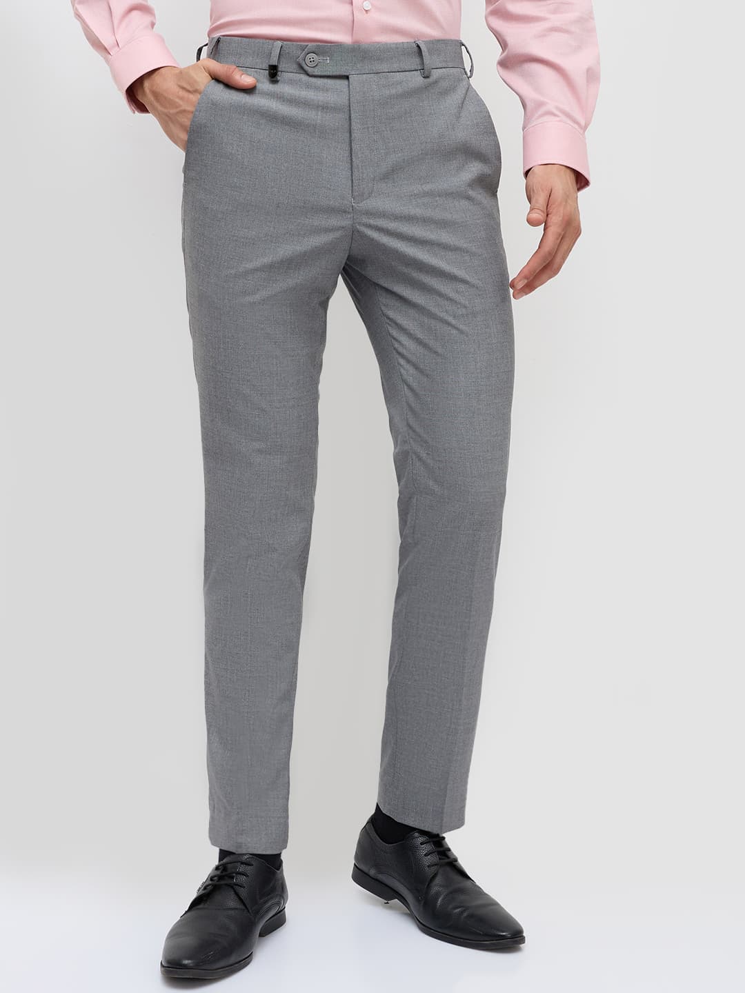 Men's Light Grey Super Slim Fit Formal Mid Rise Polyester Trouser