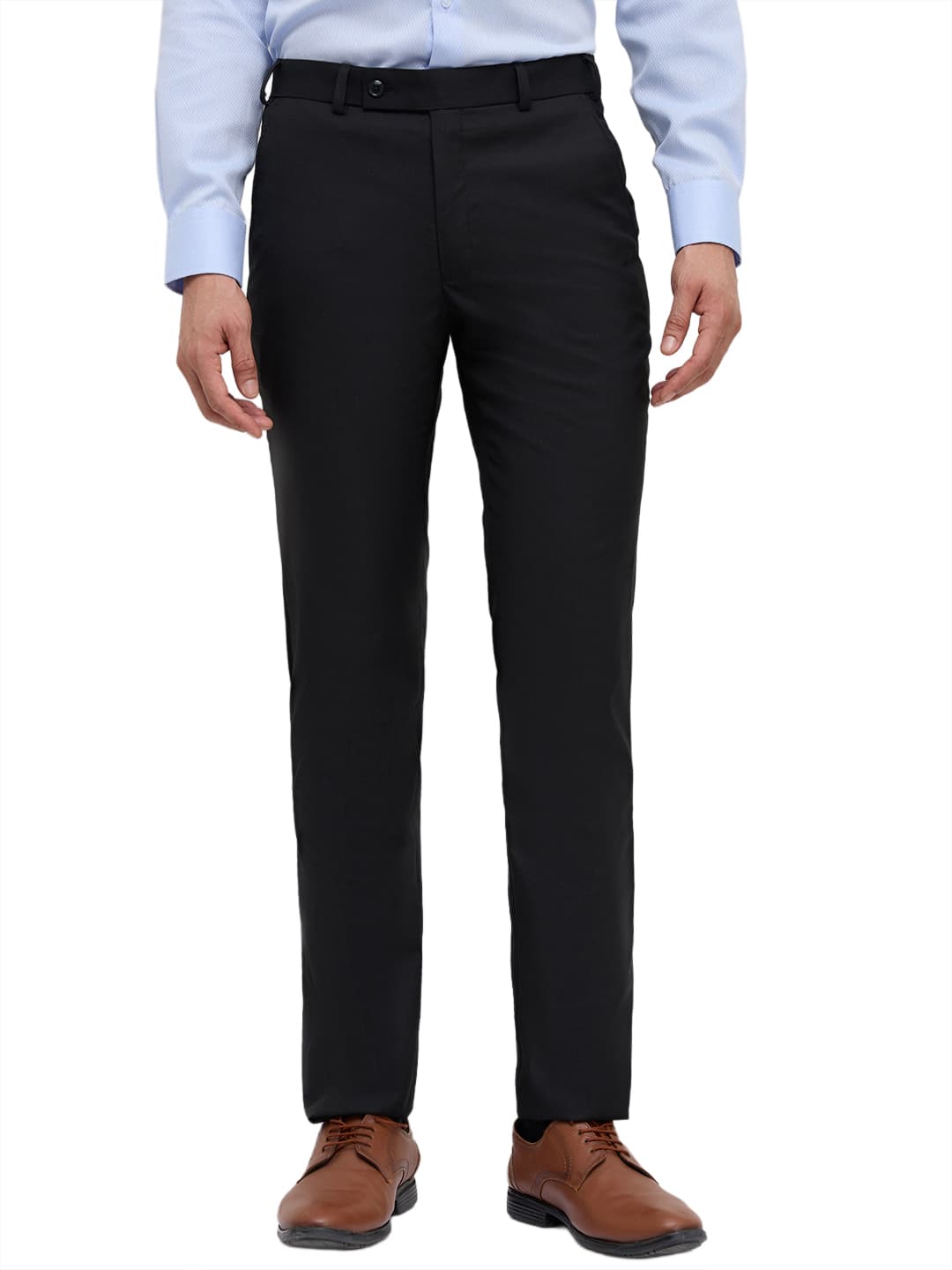 Men's Black Smart Fit Formal Mid Rise Polyester Trouser
