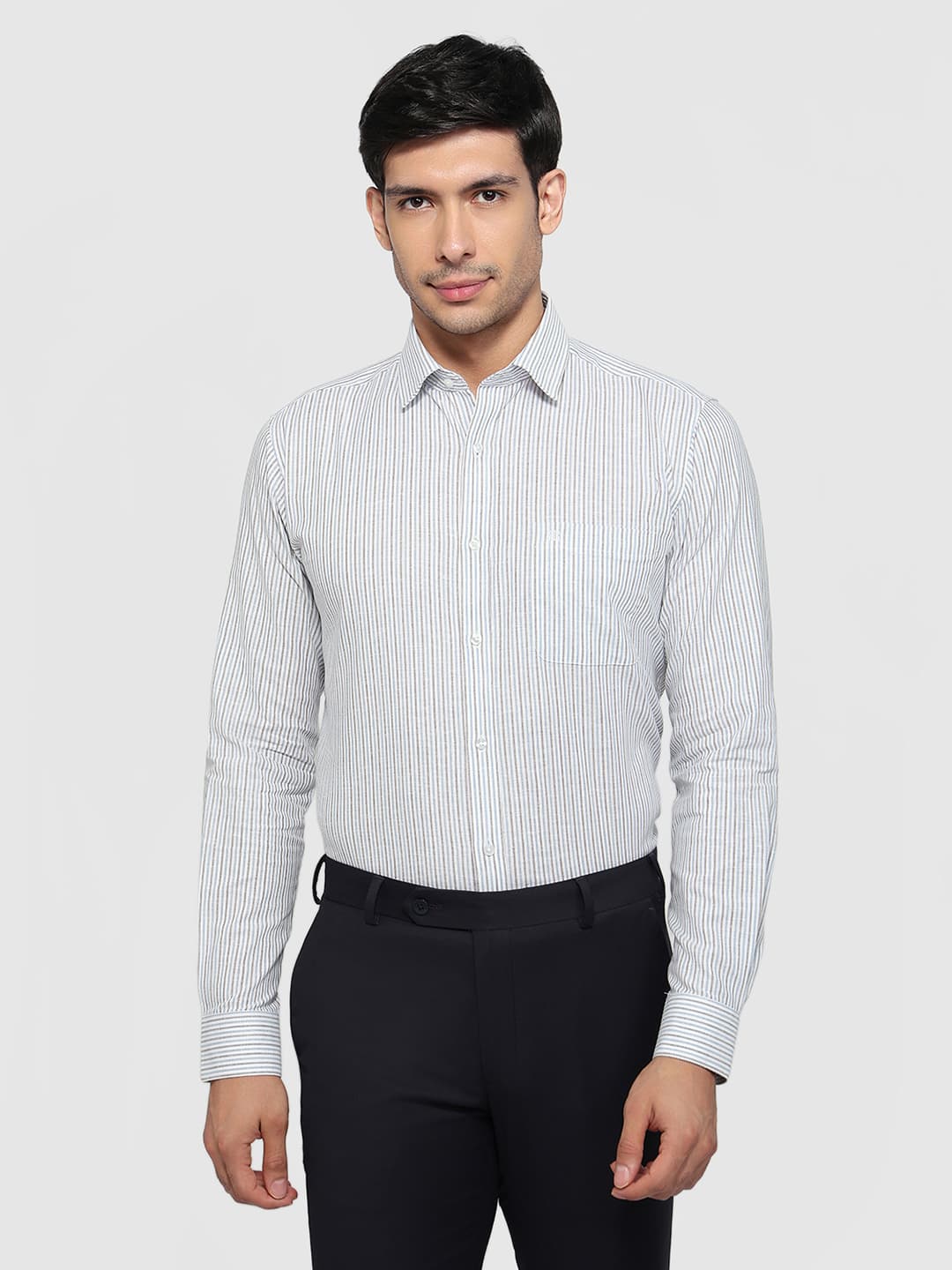 Men's White Slim Fit Casual Full Sleeves Cotton Shirt