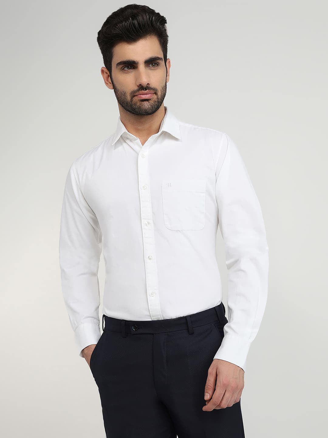 Men's White Slim Fit Casual Full Sleeves Cotton Shirt