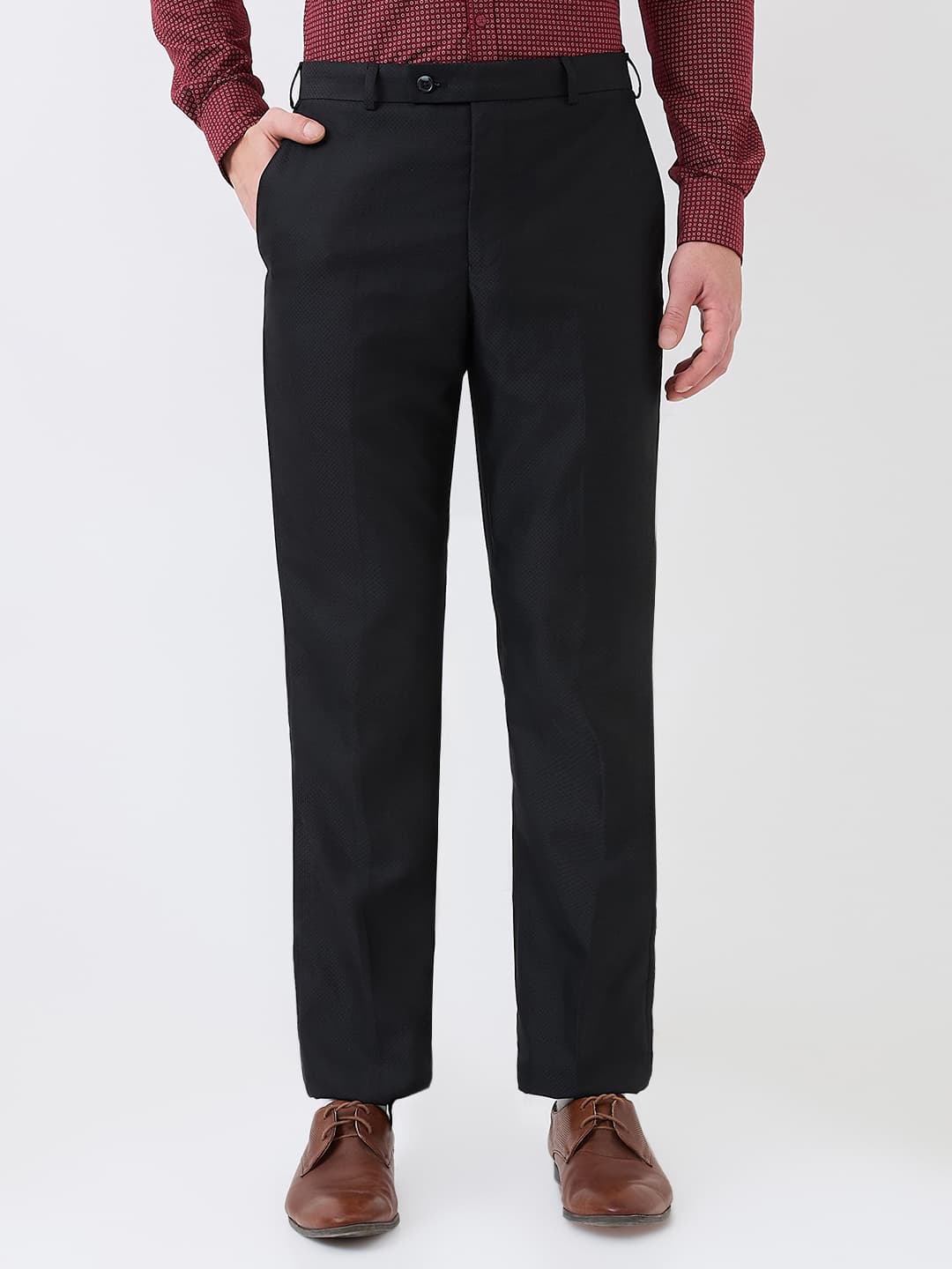 Men's Black Smart Fit Formal Mid Rise Polyester Trouser
