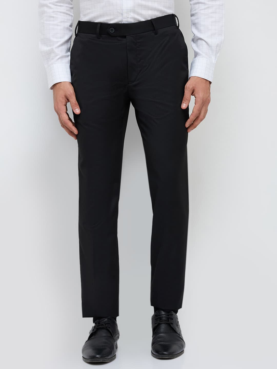 Men's Black Slim Fit Formal Mid Rise Polyester Trouser