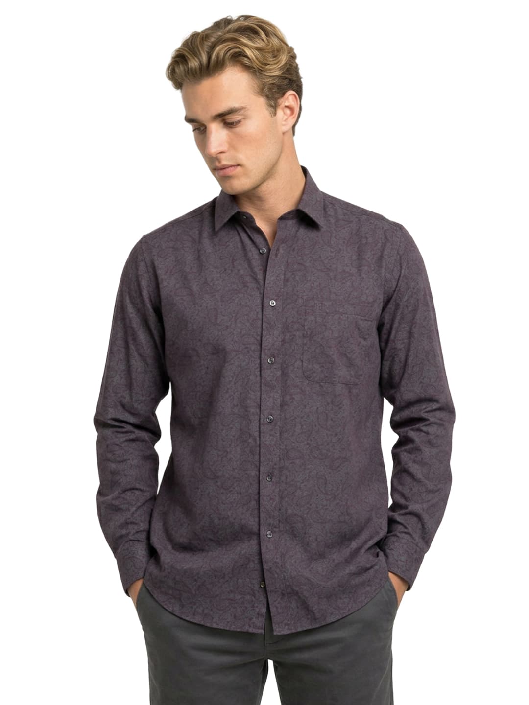 Men's Medium Brown Slim Fit Casual Full Sleeves Cotton Shirt