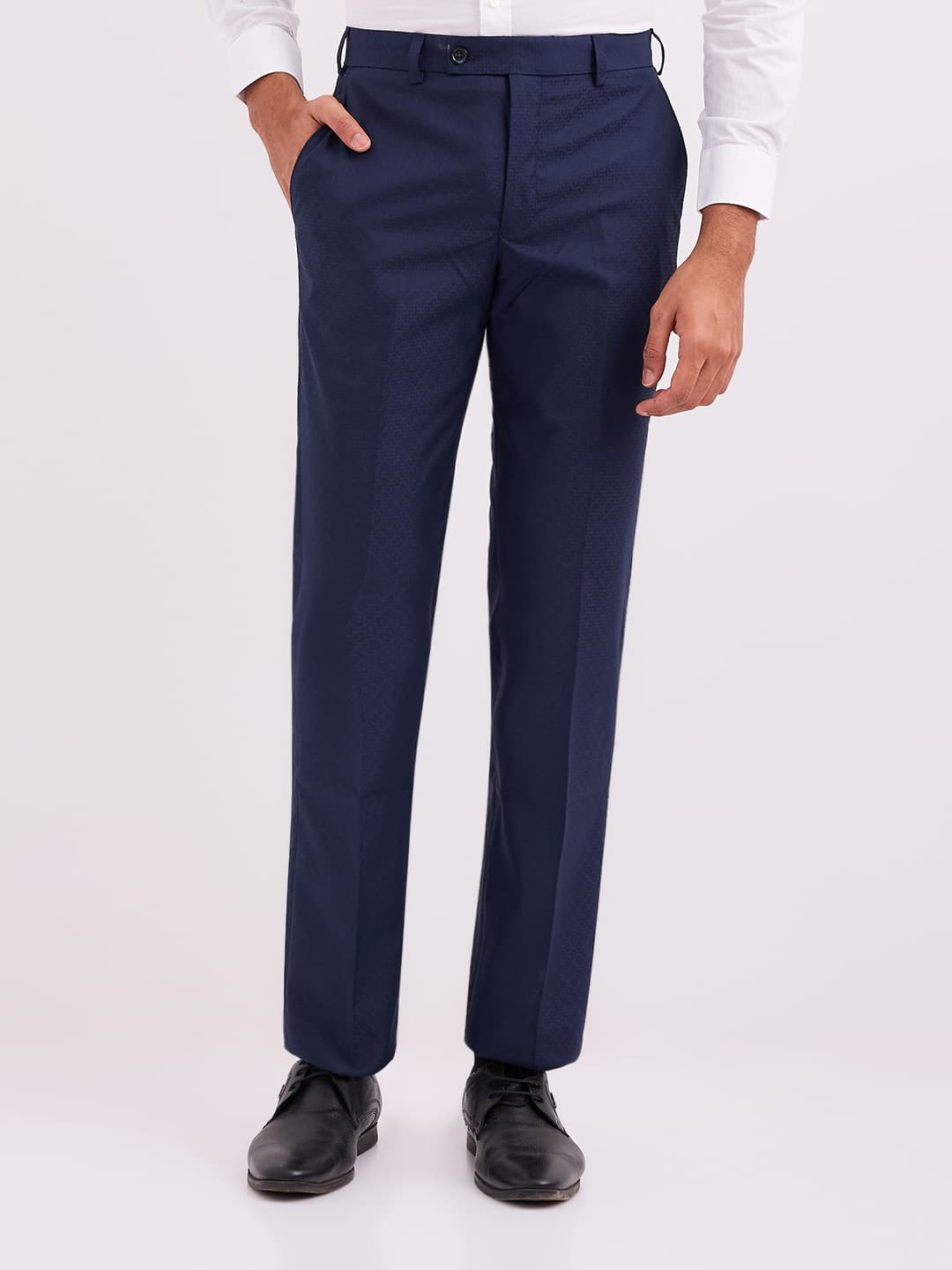 Men's Medium Blue Smart Fit Formal Mid Rise Polyester Trouser