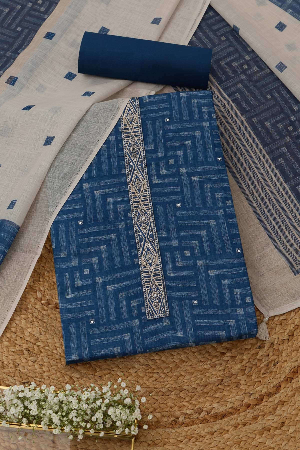Women's Blue Festive Unstitch Dress Piece