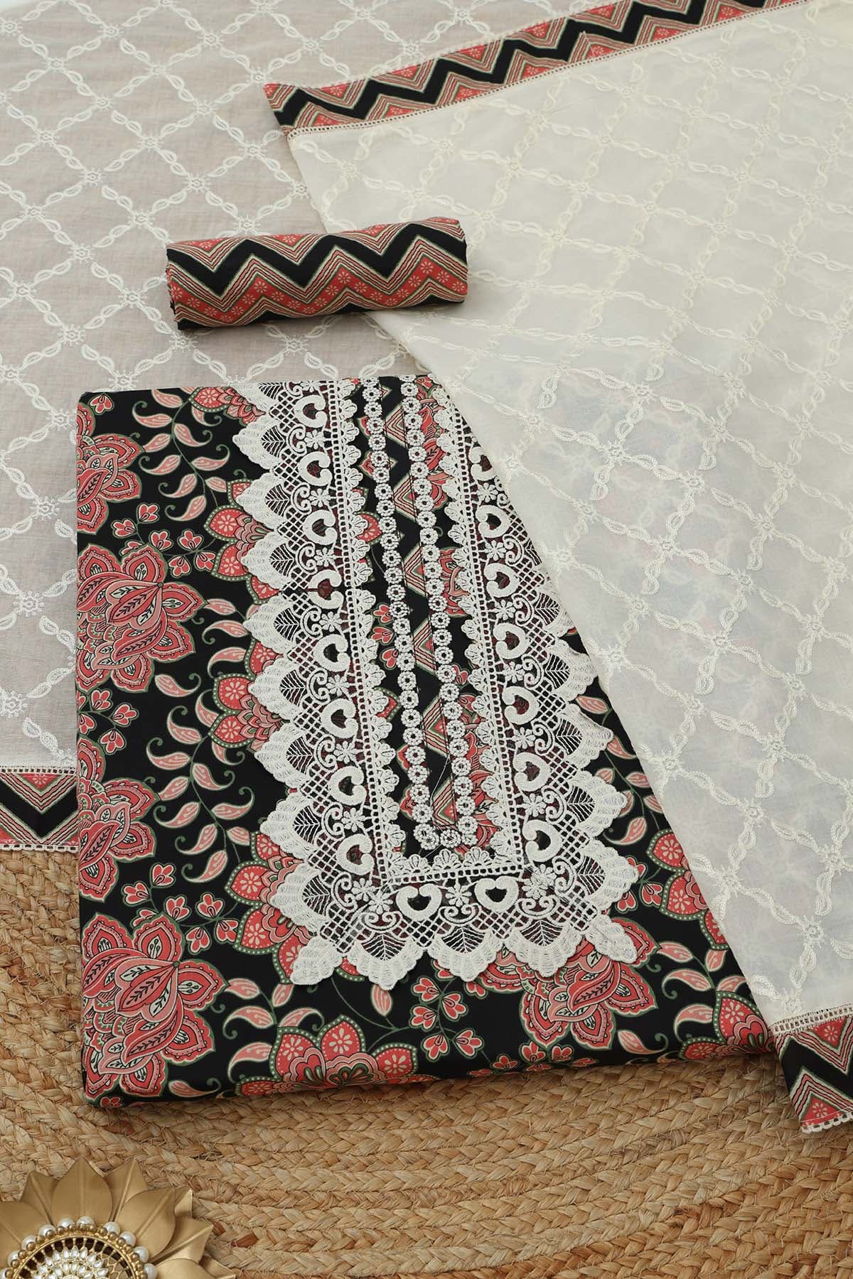 Women's Black Festive Unstitch Dress Piece