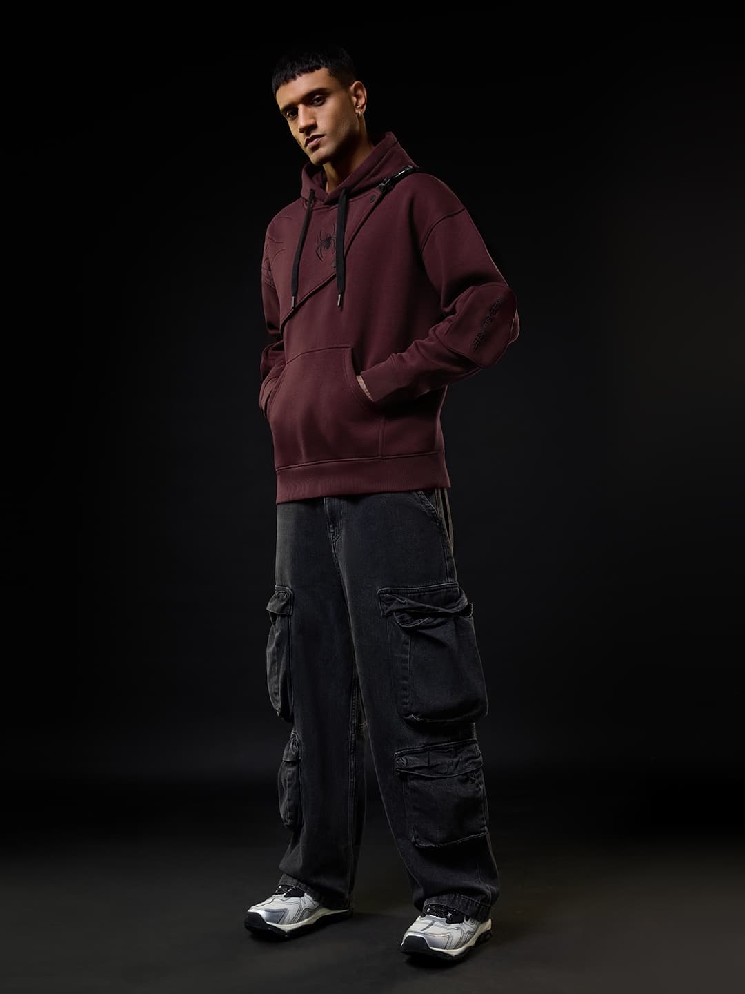 Men's Red Casual Oversized Fit Printed Full Sleeves Hoodie