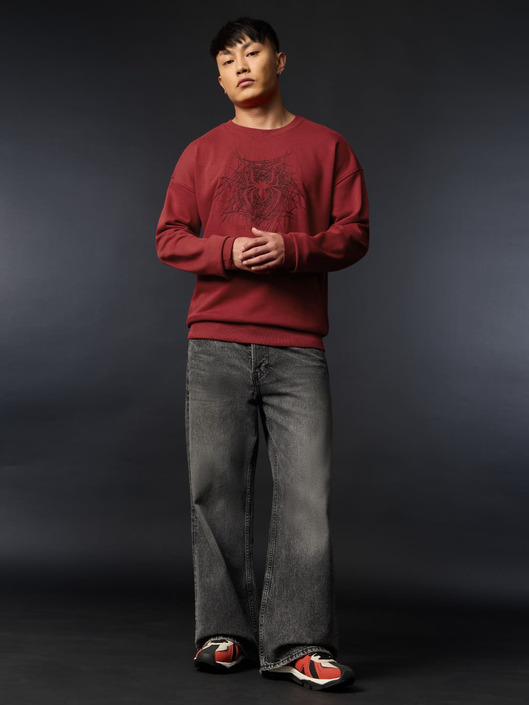 Men's Red Casual Oversized Fit Printed Full Sleeves Sweatshirt
