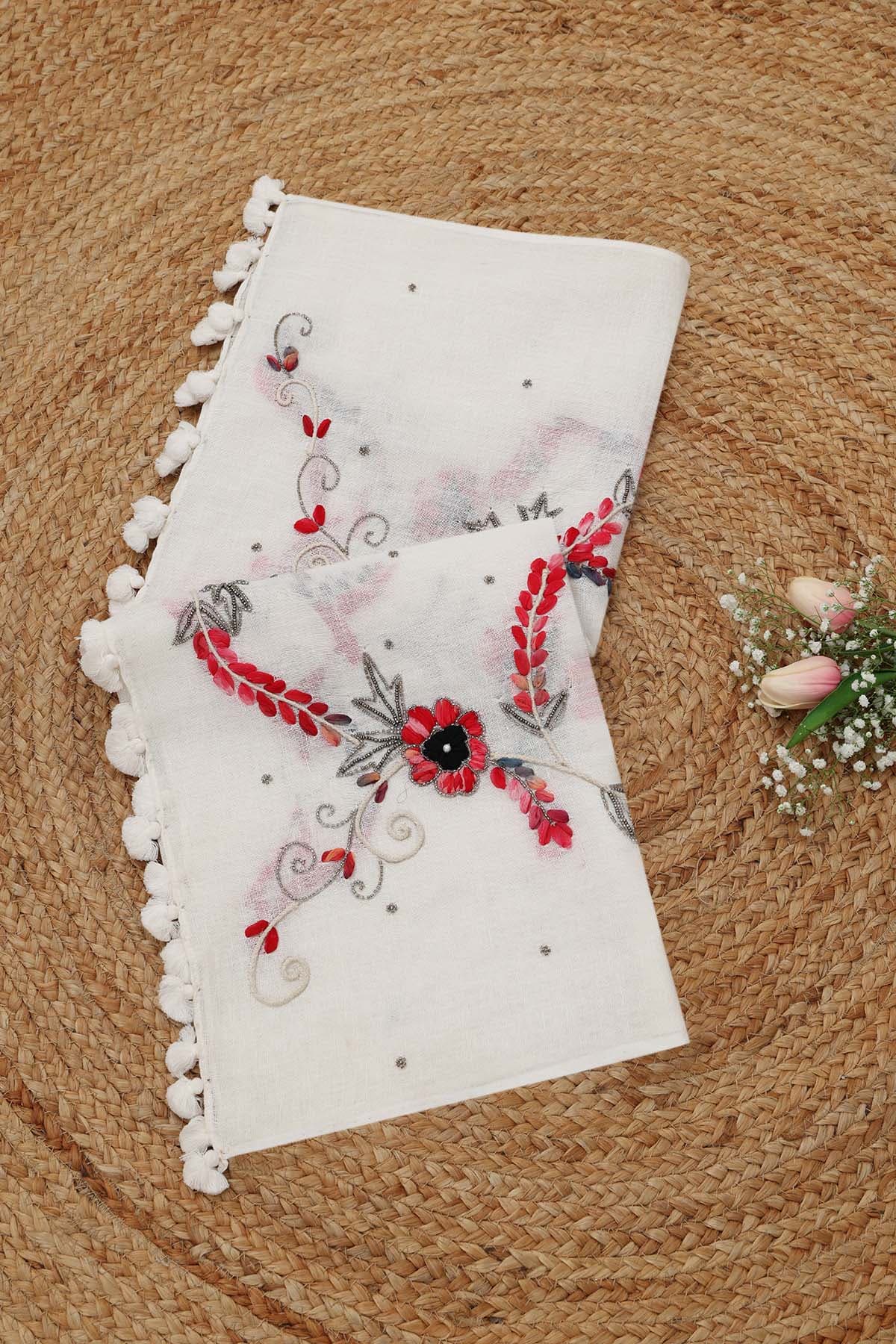 Women's White Festive Dupatta