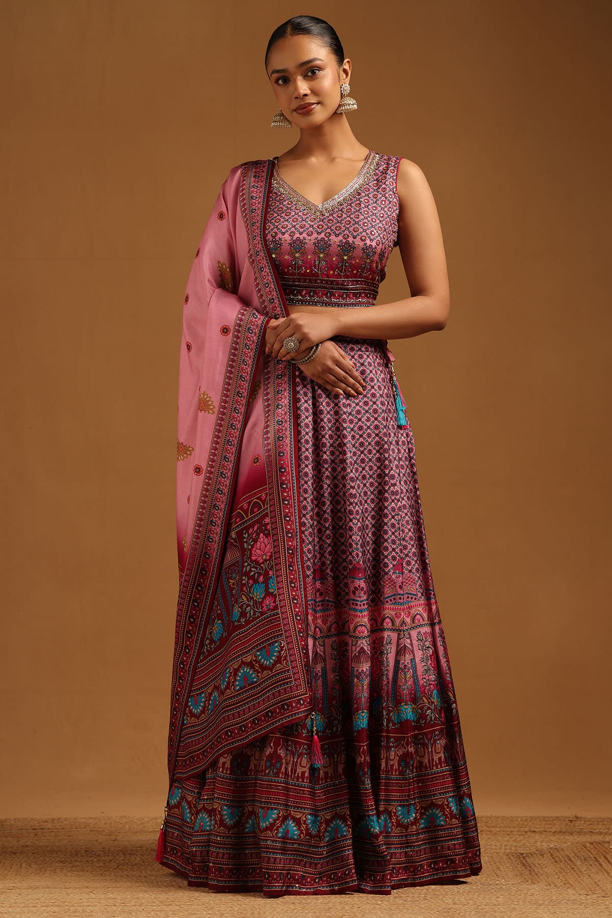 Women's Pink Casual Regular Fit Printed Lehenga Choli