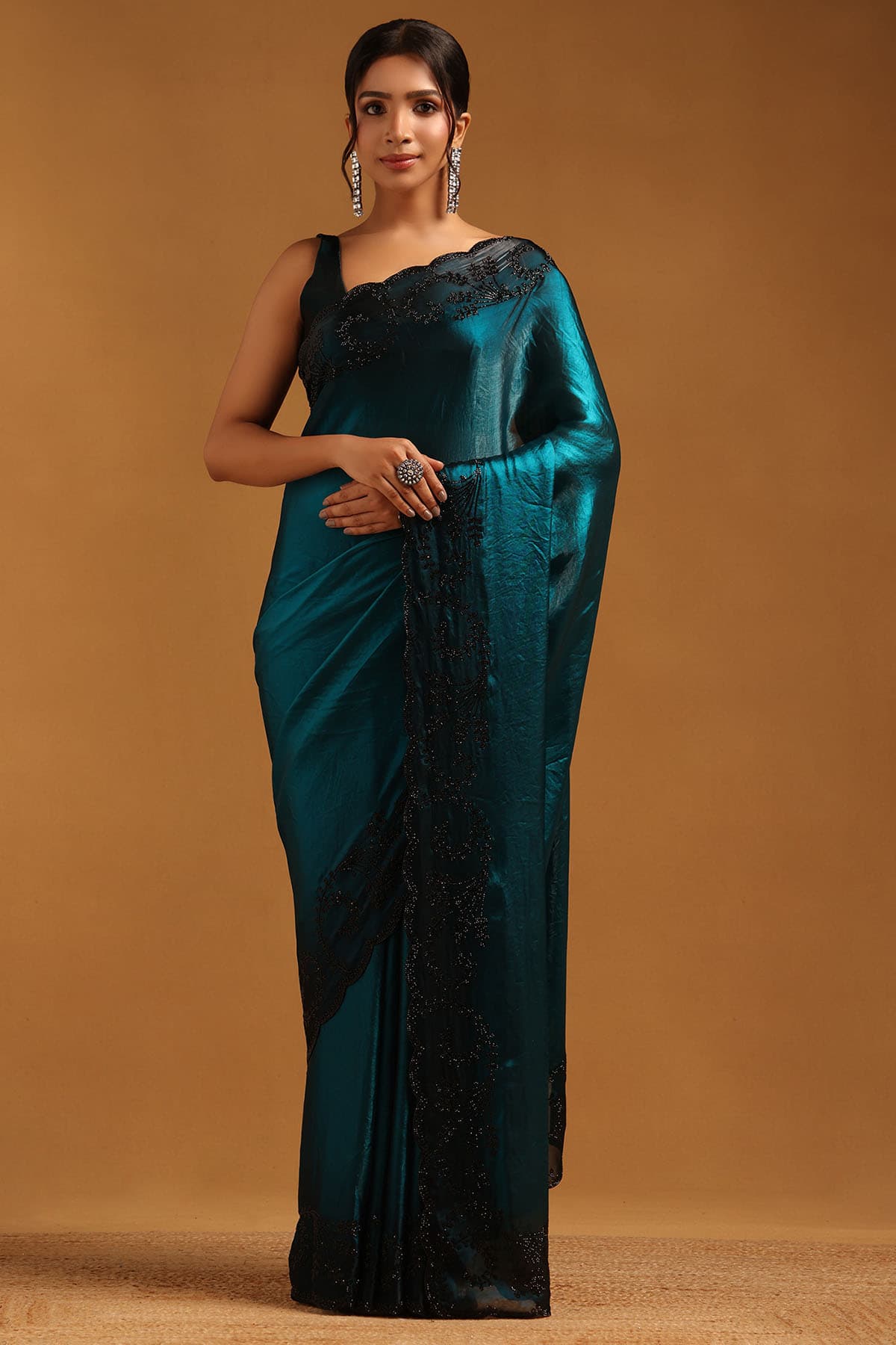 Women's Blue Festive Regular Fit Solid Saree