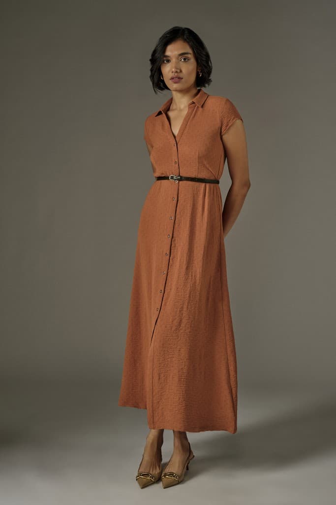Women's Orange Casual Regular Fit Solid Dress