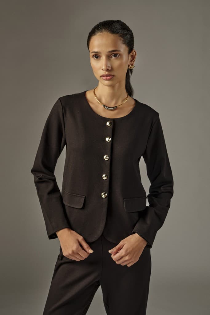 Women's Black Casual Full Sleeves Solid Jacket