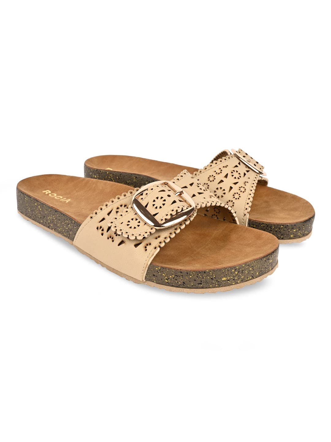 Women's Beige Casual Flat Synthetic Slip-Ons Sandals