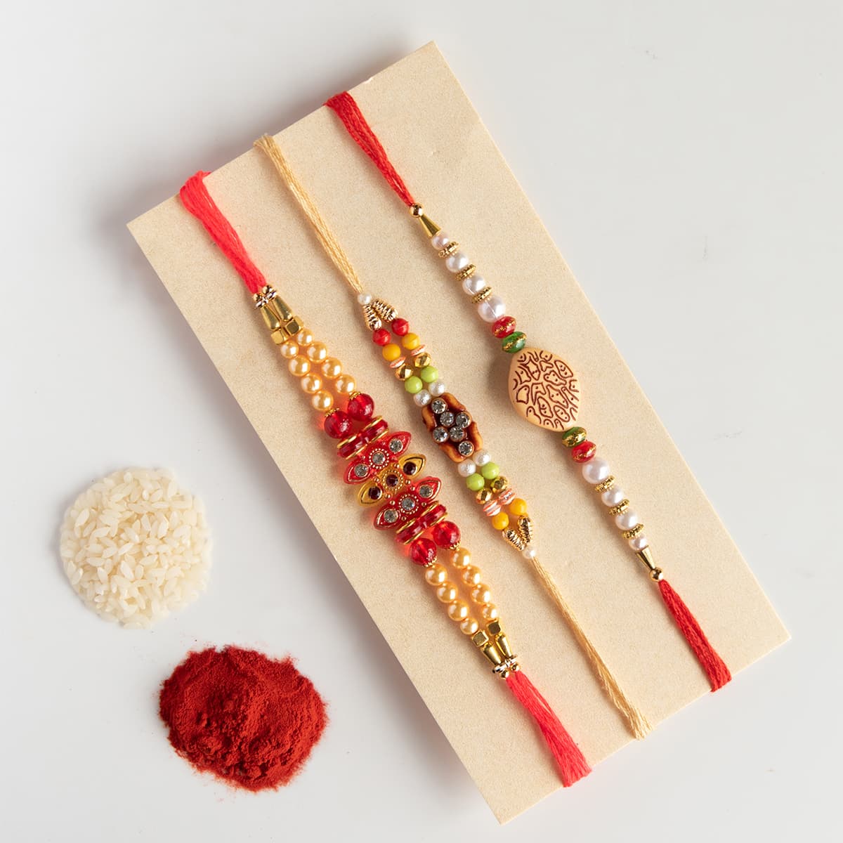 Men's Combo 3 Piece Stone With Beats Work Handmade Dori Rakhi