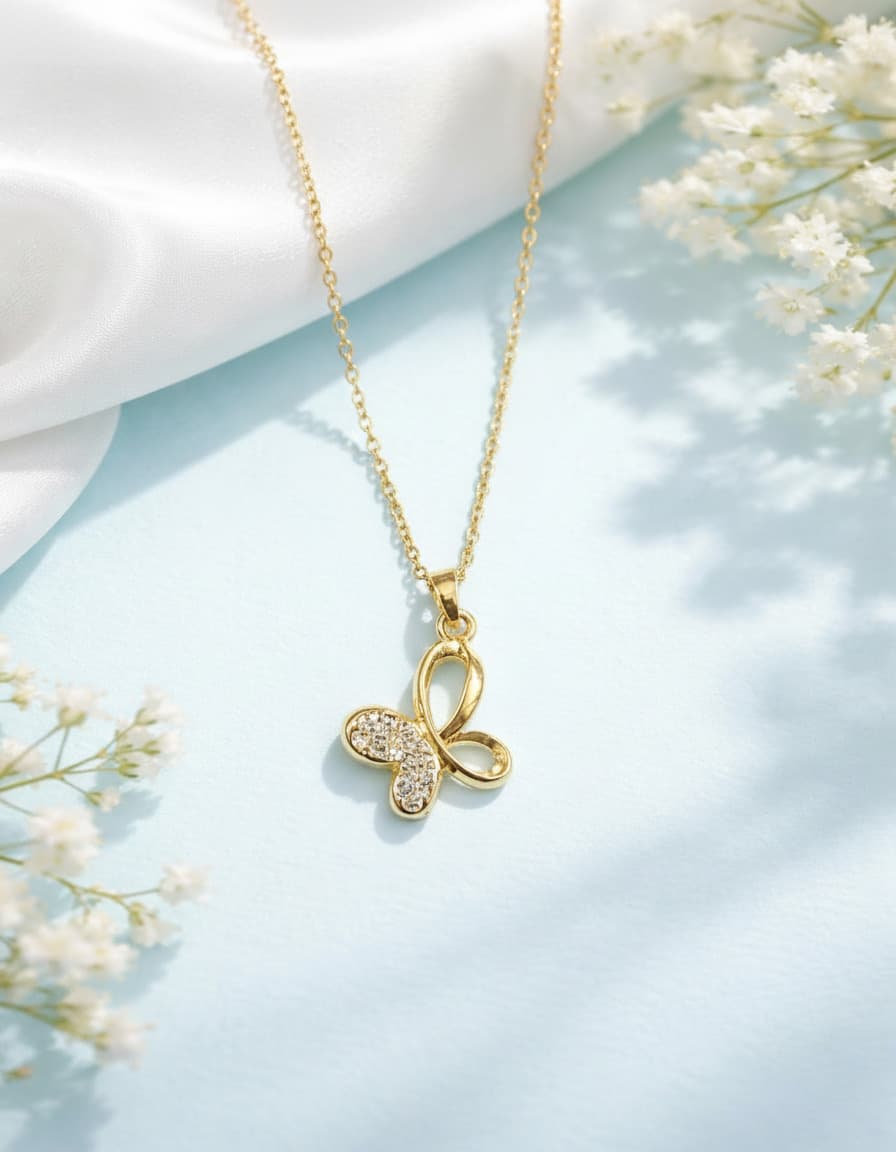 Women's and Girls Gold Plated Butterfly Pendant Necklace