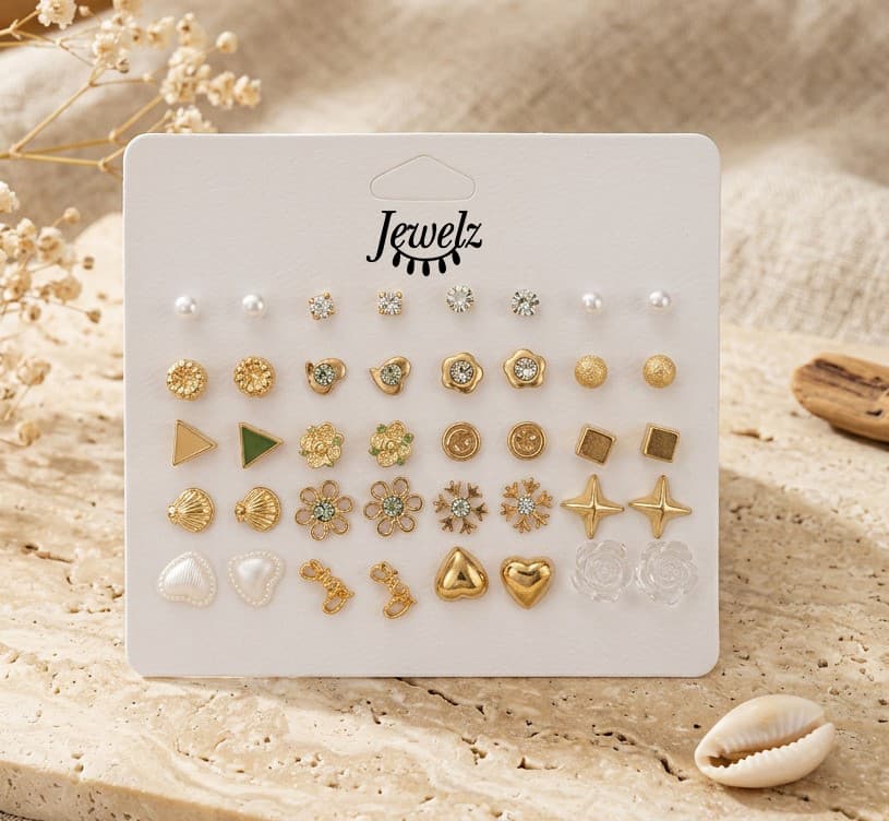 Women's and Girls 36 Pairs Gold and Silver Stud Earrings Combo Set