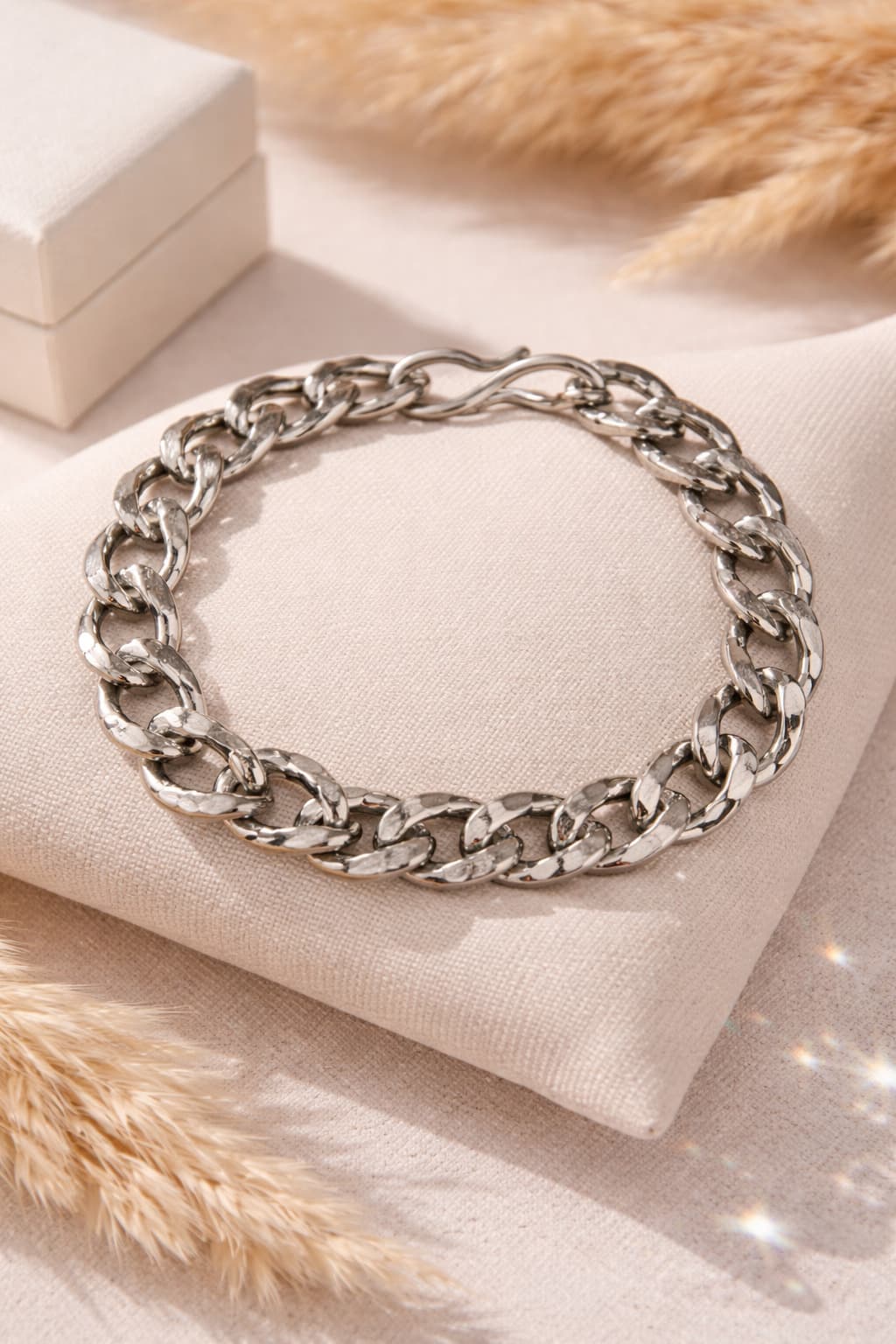 Men's Silver-Tone Textured Chain Link Bracelet