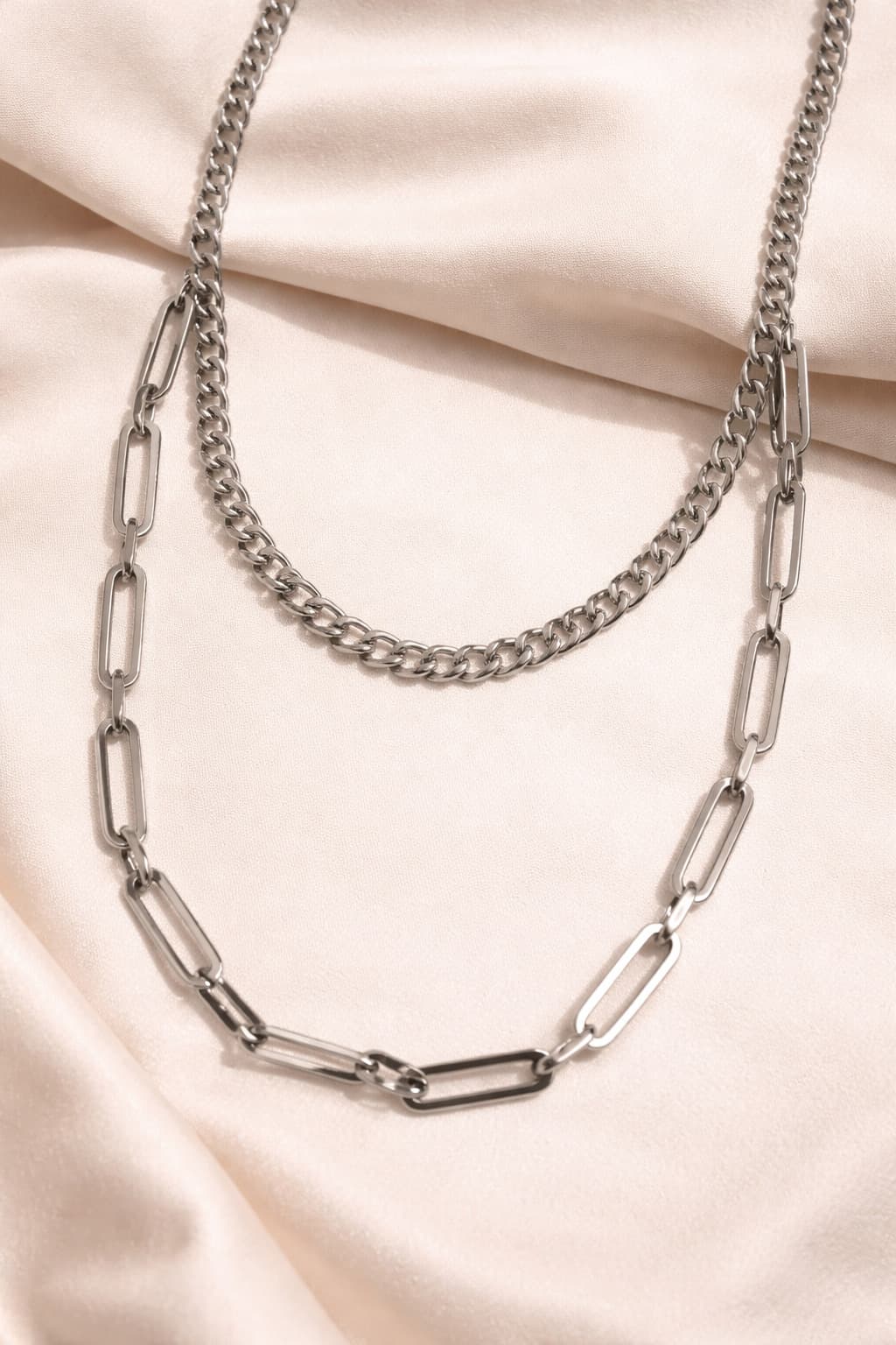 Men's Silver-Toned Layered Link Chain Necklace
