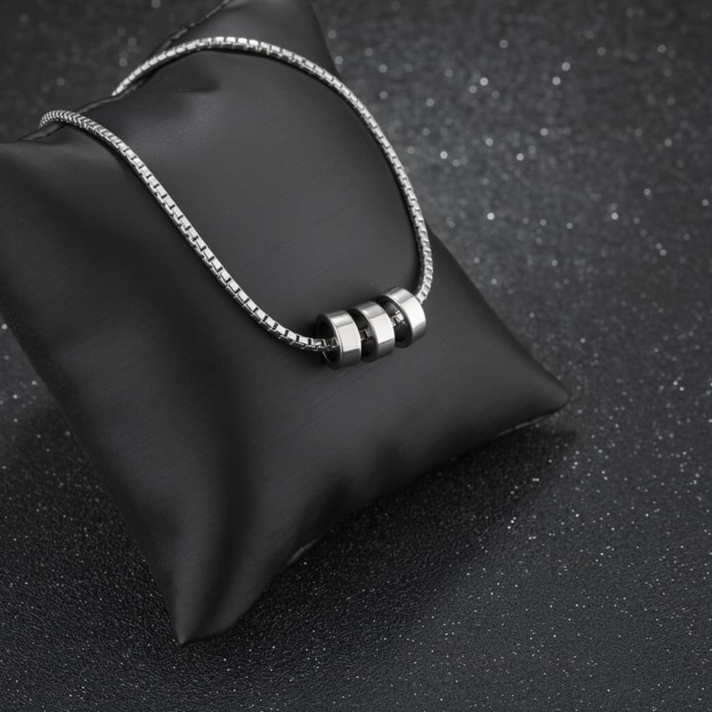 Men's Silver-Toned Minimal Barrel Bead Pendant Chain