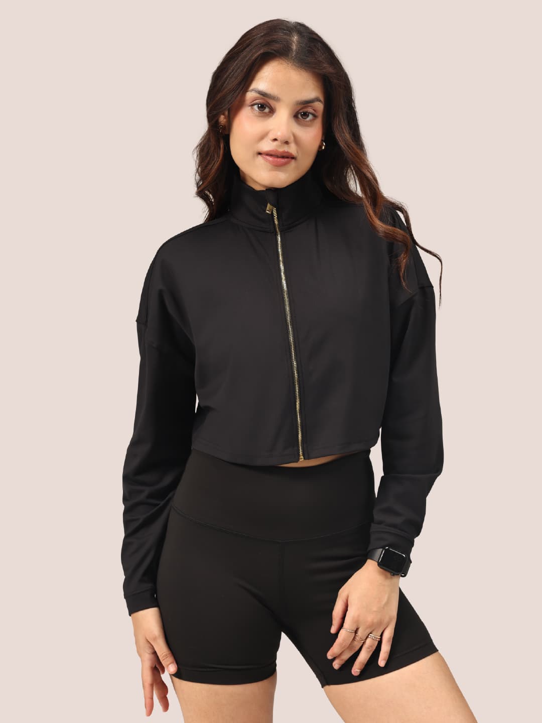 Women's Black Casual Full Sleeves Regular Fit Ultimate Crop Jacket